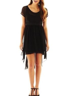 NWT Olsenboye Black Chiffon/Lace High-Lo Mermaid Mini Dress Size Small